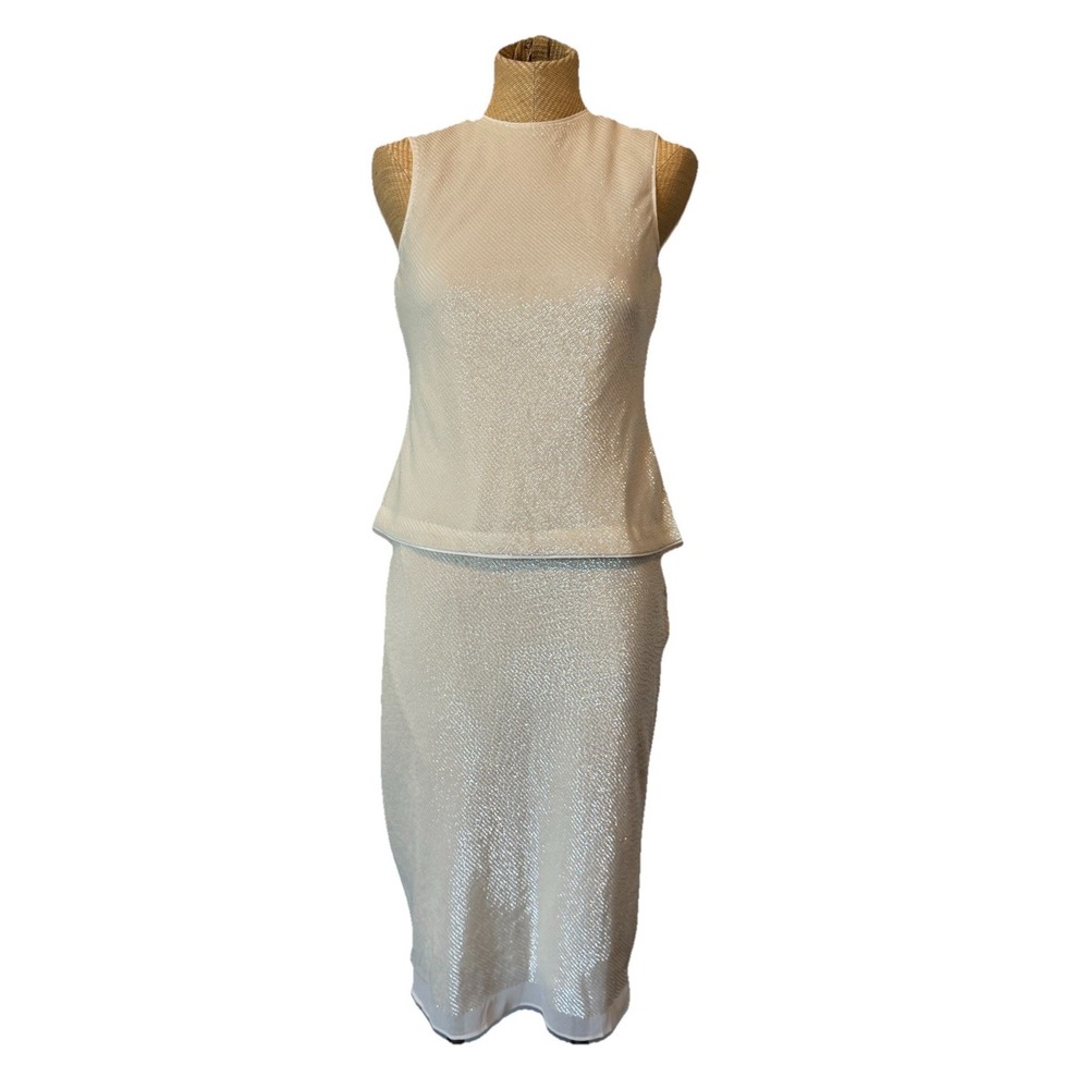 Banana Republic Tank Top & Skirt Matching Set Ivory Cream Sequin Bride NWT Sz XS